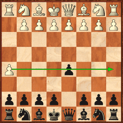 Diagramma che mostra la scacchiera rivolta dal lato del nero, in cui alla seconda mossa il nero si trova già il pedone h5 del bianco in quinta traversa.