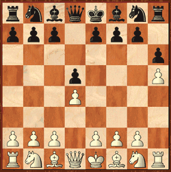 Diagramma animato che mostra le mossa successiva dopo 3.d4, cioè 3...c5.